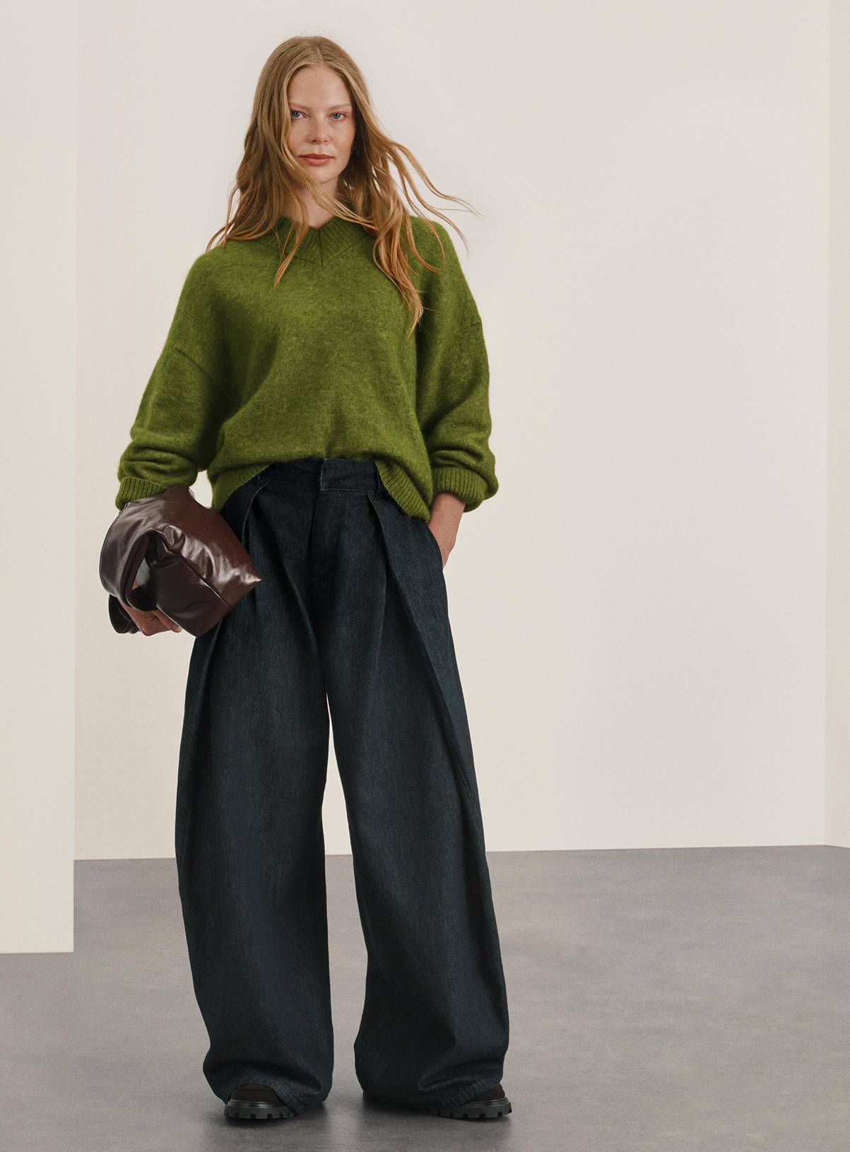 Dark Denim Pleat Wide Leg Trousers 8 - Image 1